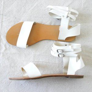 White Faux Leather Strap Sandals